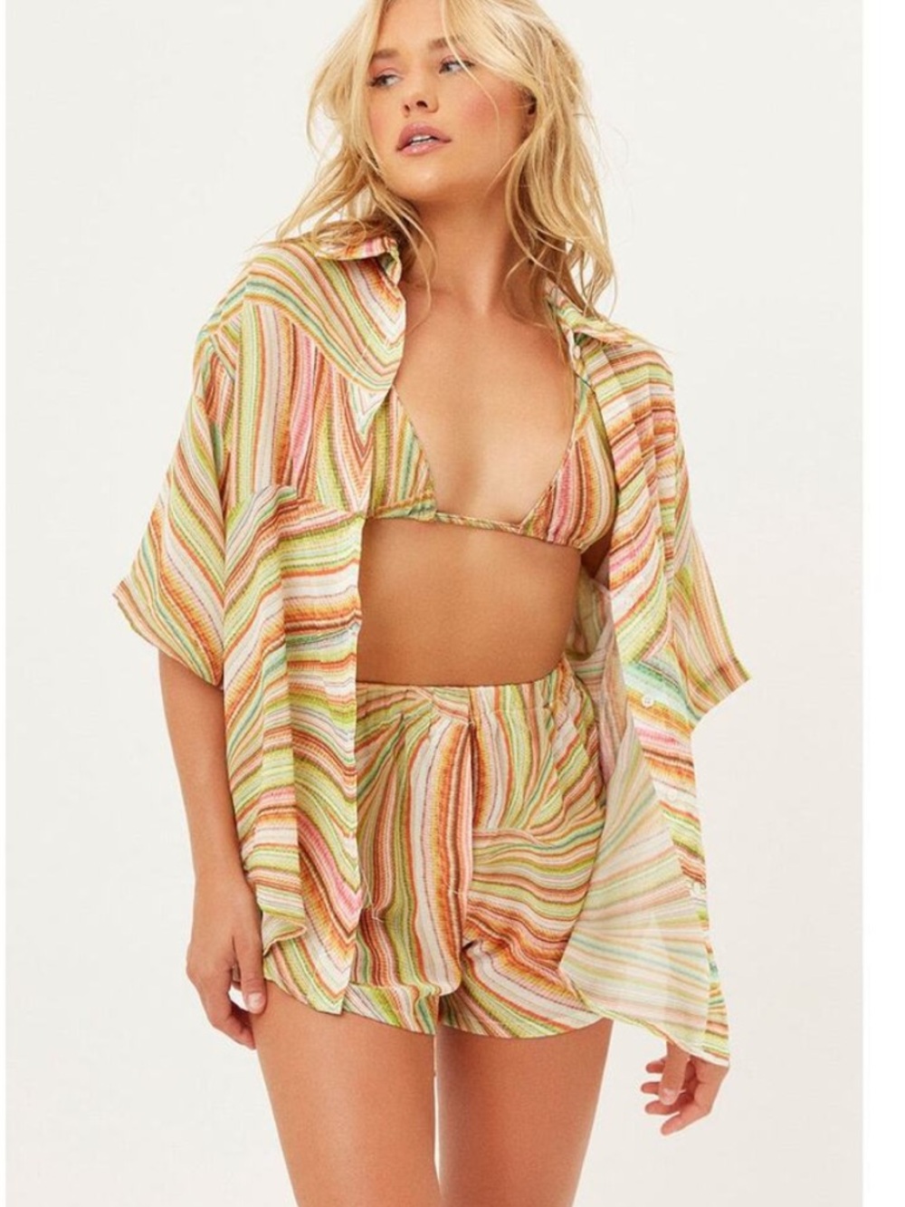 Frankies Bikinis Fifi Sustainable Disco Yellow Button Front Shirt Size Medium